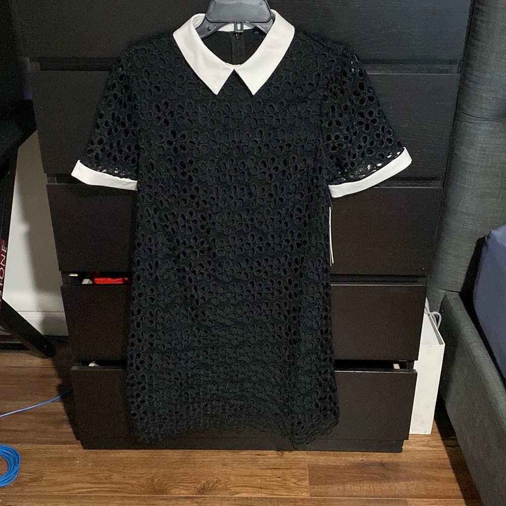 Aqua black and white collar dress